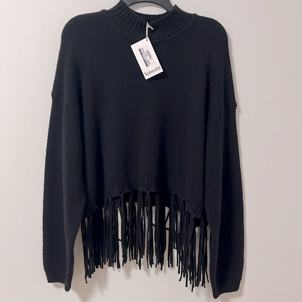 NWT SPLENDID - Riley Fringe Sweater - Black - Size Large - Picture 6 of 12